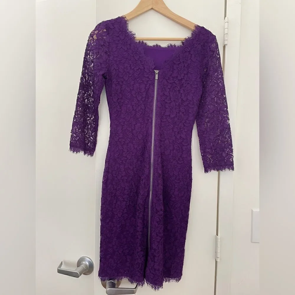 NWOT DVF Zaria Lace Dress Purple Women Size 0